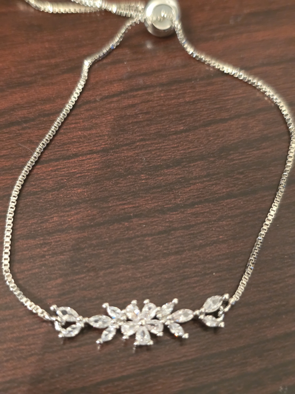 Silver-toned Cubic Zirconia Floral Slider Bracelet - Silver